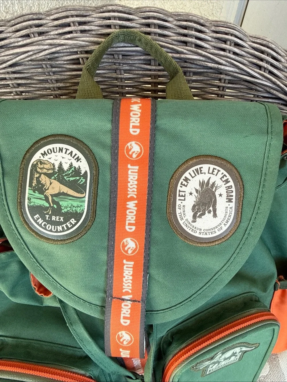 Green & Orange Dinosaur Patch Backpack